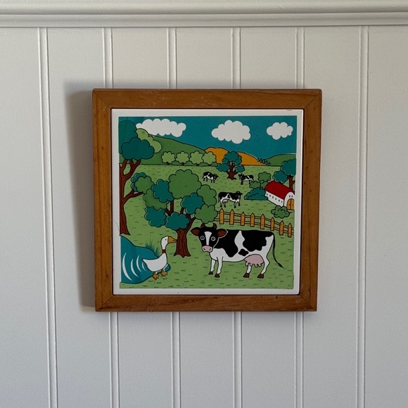 Folk Art Vintage Farmhouse Tile Trivet / Display - Picture 1 of 4